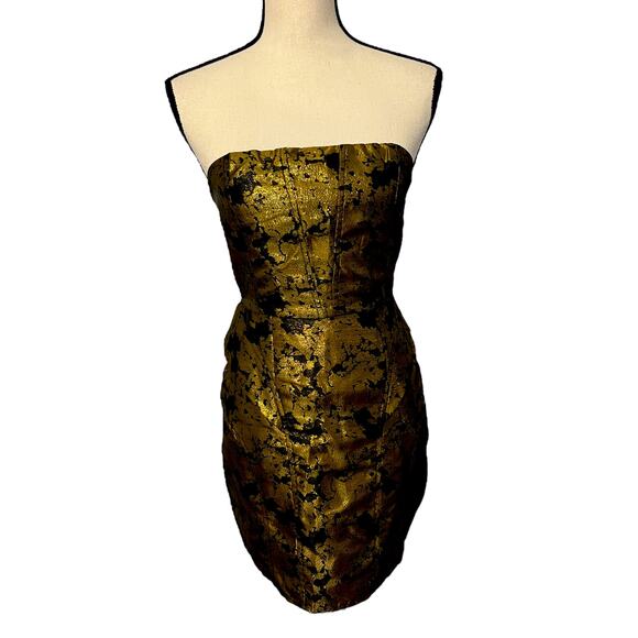 Lucca Couture Womens Size 4 Gold Metallic Sparkle Party Dress Strapless Zip - Picture 1 of 4